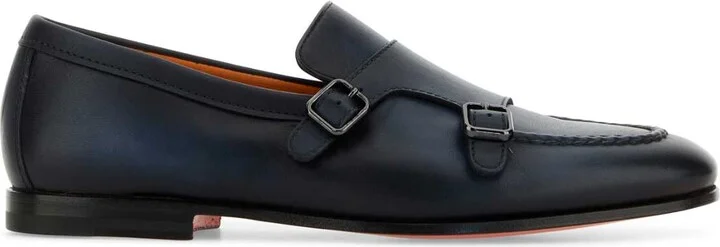 Midnight Blue Leather Dong Monk Strap Shoes