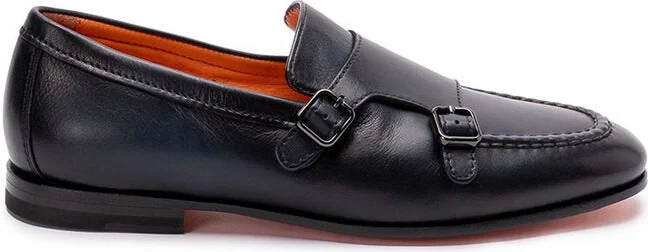 Midnight blue leather Dong monk strap shoes