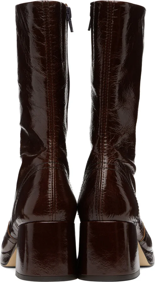 Miista Brown Cass Patent Boots - Image 2