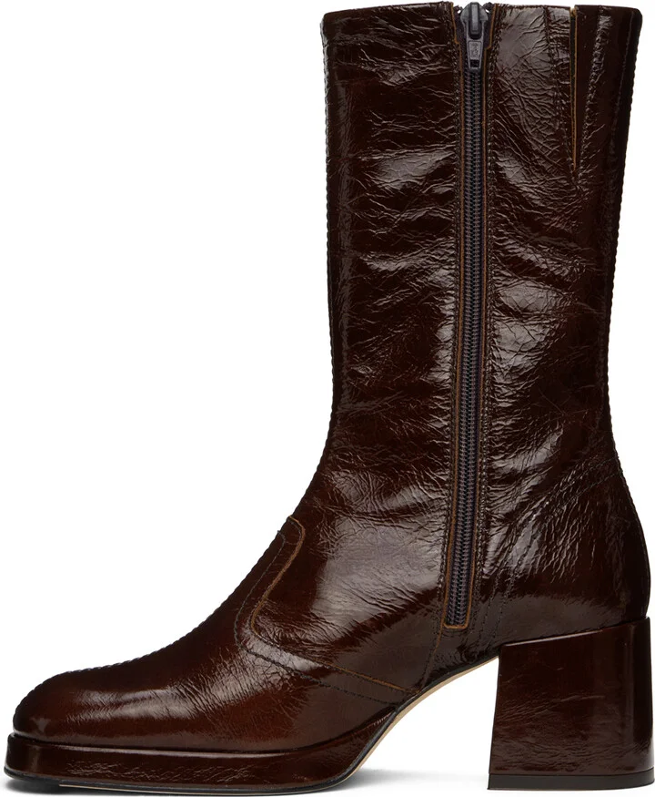 Miista Brown Cass Patent Boots - Image 3