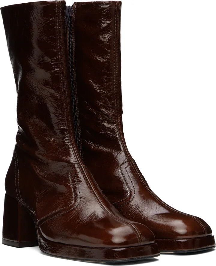 Miista Brown Cass Patent Boots - Image 4