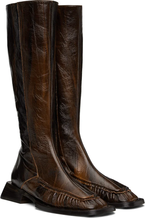 Miista Brown Pats Tall Boots - Image 4