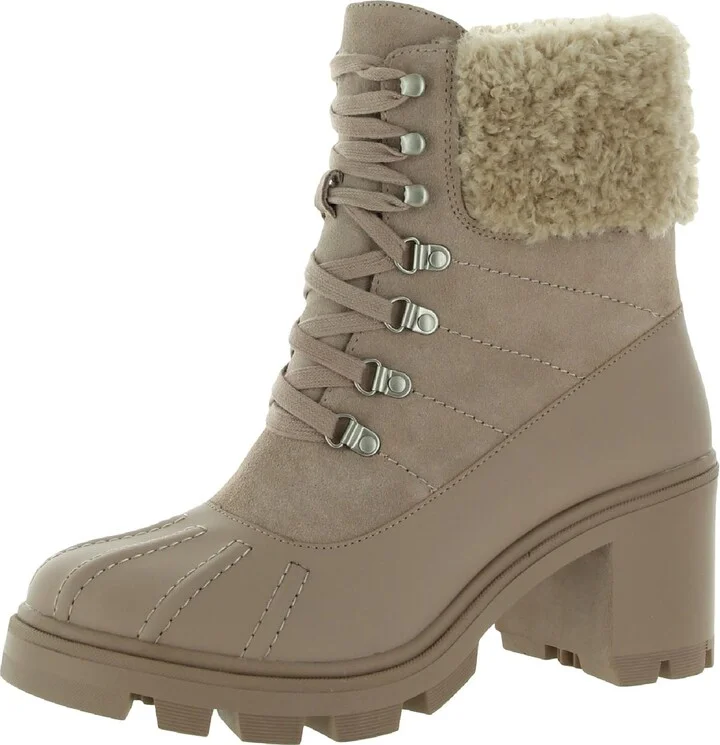 Mikayla Womens Leather Block Heel Combat & Lace-up Boots