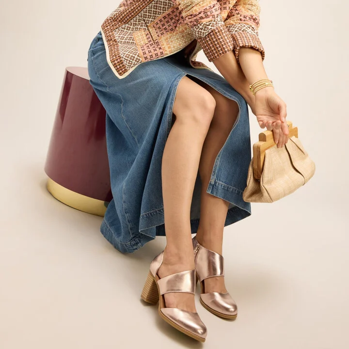 Milan Rose Gold Metallic Nappa Leather Closed Toe Heel - Image 2