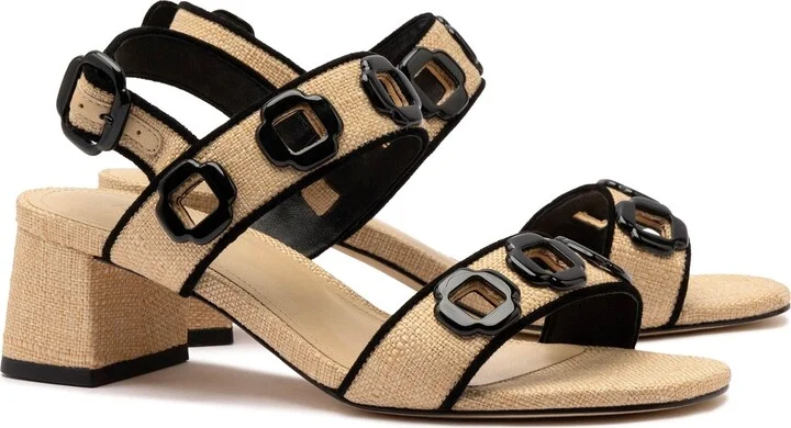Milan Sandal In Beige Raffia and Black Trimming - Image 2