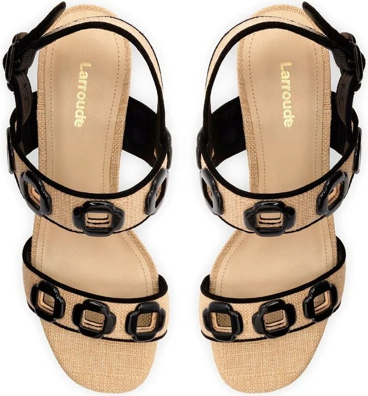 Milan Sandal In Beige Raffia and Black Trimming - Image 3