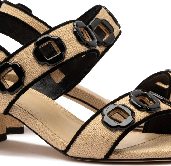 Milan Sandal In Beige Raffia and Black Trimming - Image 4
