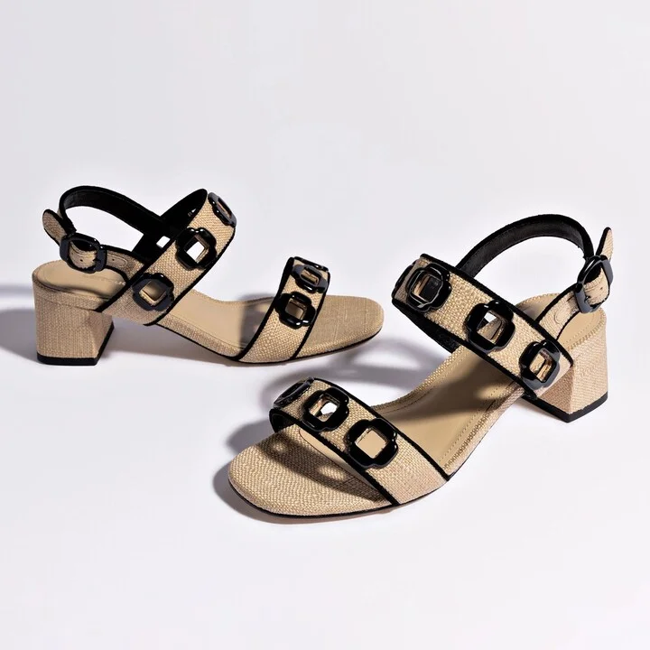 Milan Sandal In Beige Raffia and Black Trimming - Image 6
