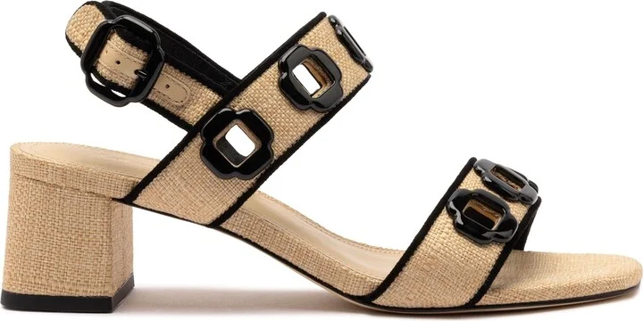 Milan Sandal In Beige Raffia and Black Trimming