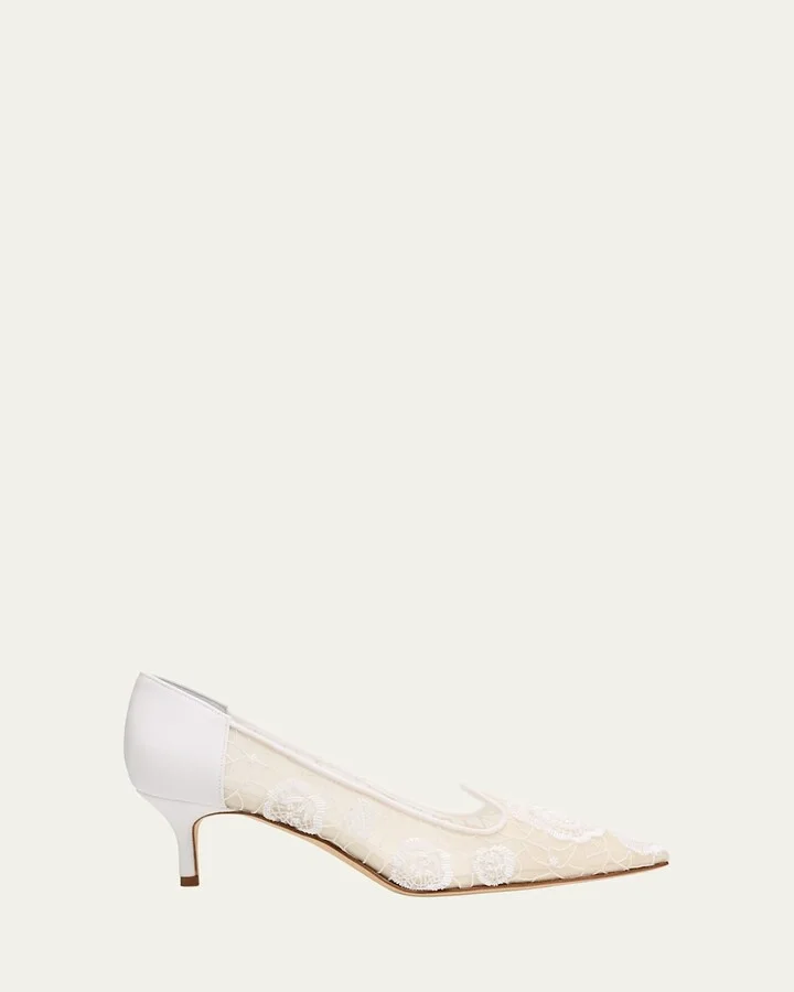 Milandrasli Beaded Floral Lace Pumps