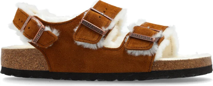 `Milano Suede Shearling` Sandals, , - Brown