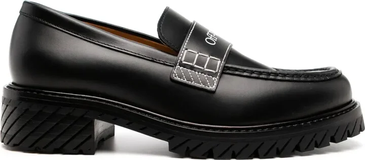 Military logo-print leather loafers