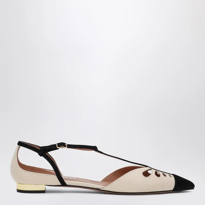 Milk and black Camille pointed ballerina