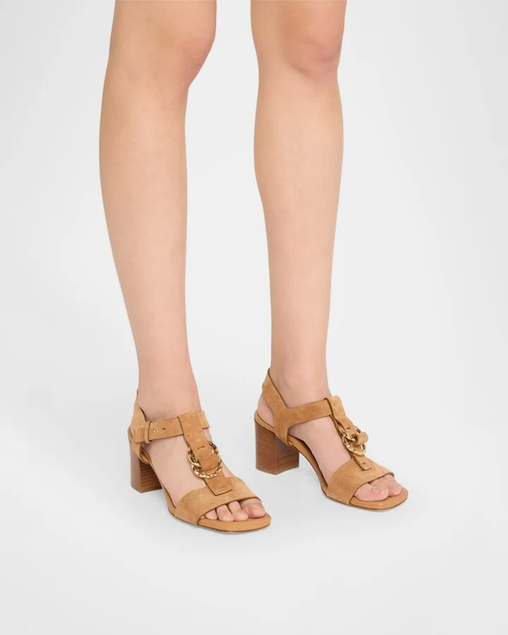 Milla Suede Ring T-Strap Block-Heel Sandals - Image 2