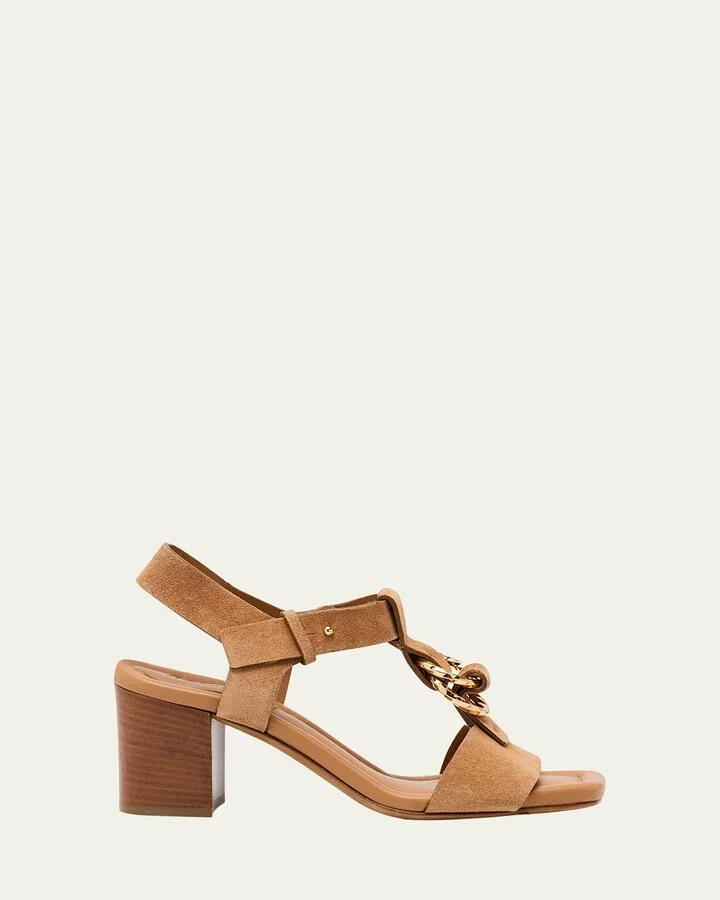 Milla Suede Ring T-Strap Block-Heel Sandals