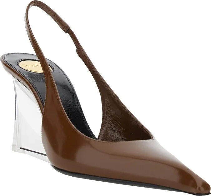 'miller' Brown Slingback Pumps With High Wedge Heel In Patent Leather Woman - Image 2