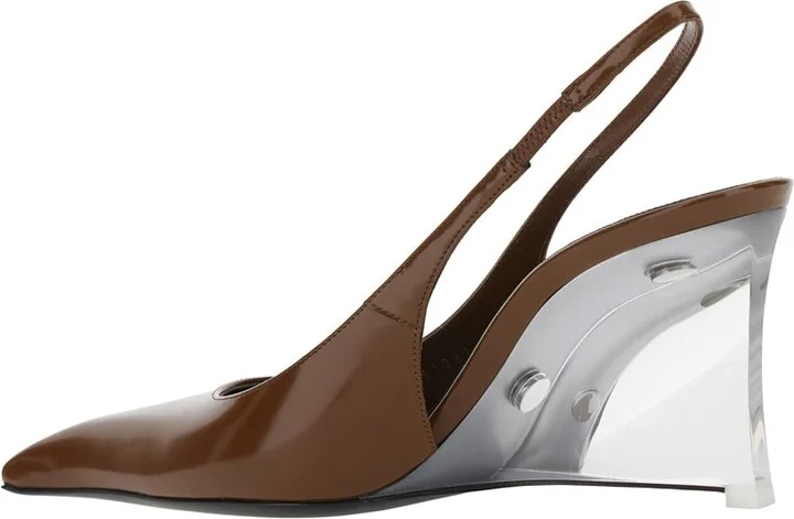'miller' Brown Slingback Pumps With High Wedge Heel In Patent Leather Woman - Image 3