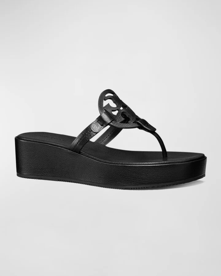 Miller Leather Logo Wedge Thong Sandals - Image 3