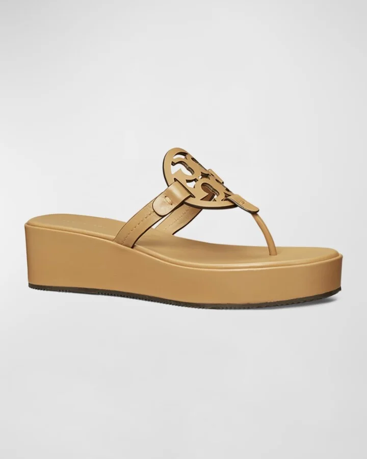 Miller Leather Logo Wedge Thong Sandals - Image 3