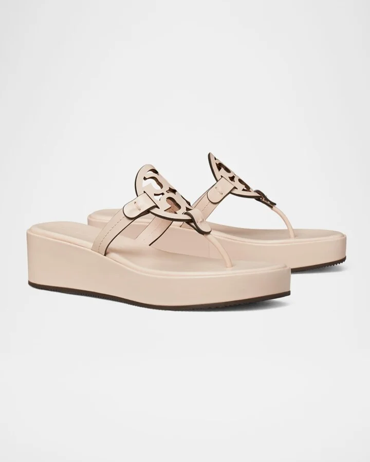 Miller Leather Logo Wedge Thong Sandals - Image 4