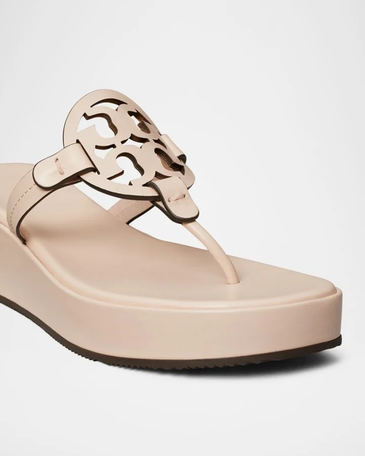Miller Leather Logo Wedge Thong Sandals - Image 8