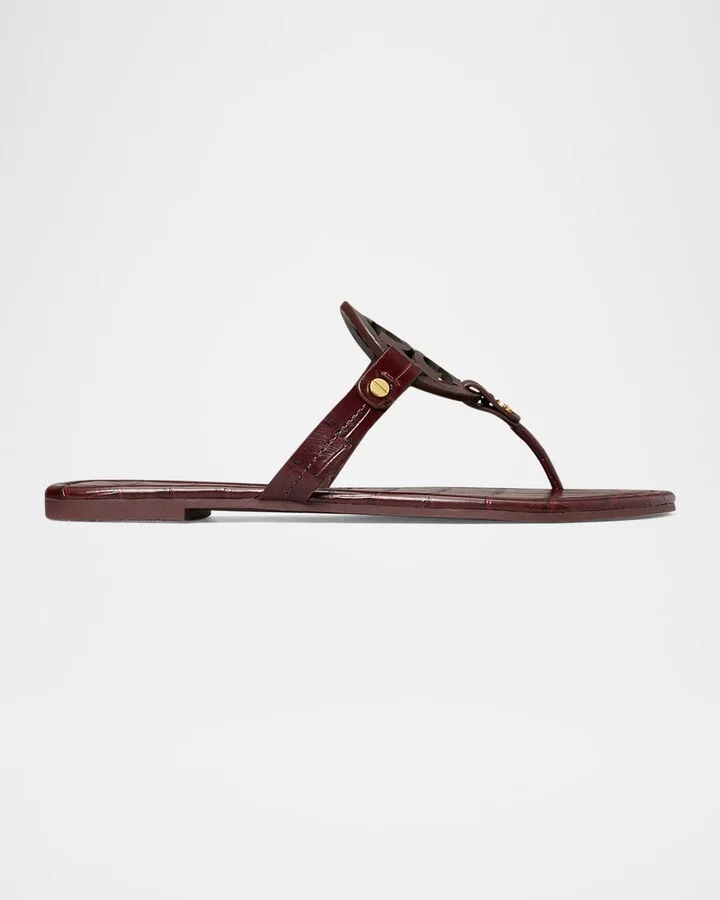 Miller Logo Croc-Embossed Thong Sandals