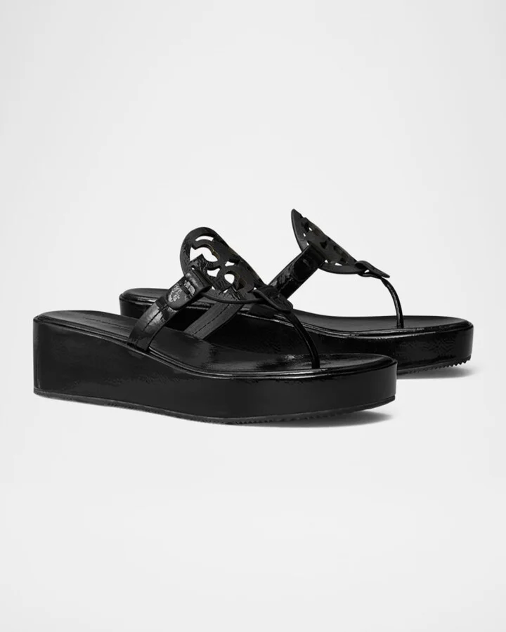 Miller Patent Leather Logo Wedge Thong Sandals - Image 2