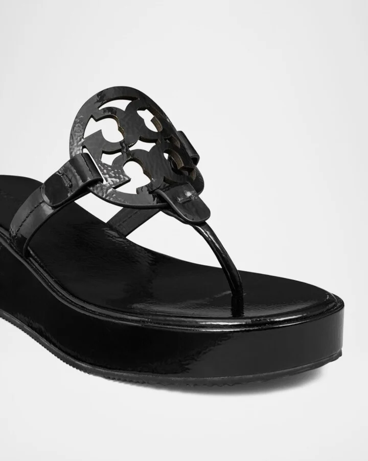 Miller Patent Leather Logo Wedge Thong Sandals - Image 4