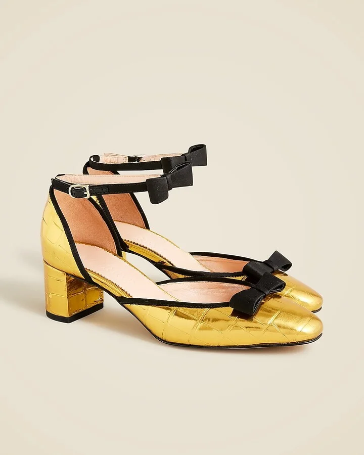 Millie bow ankle-strap heels in metallic croc-embossed leather - Image 2