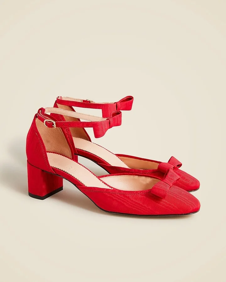 Millie bow ankle-strap heels in moiré
