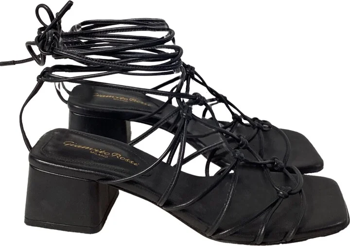 Minas 45 Knotted Sandal Heels in Black Leather