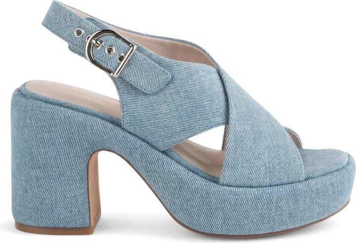 Mindy Denim Slingback Platform Sandal- Blue - Image 2