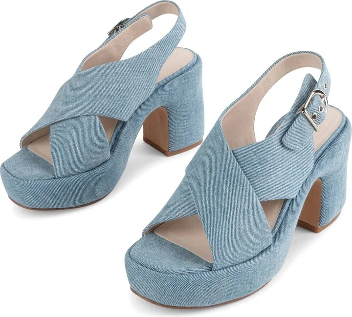 Mindy Denim Slingback Platform Sandal- Blue