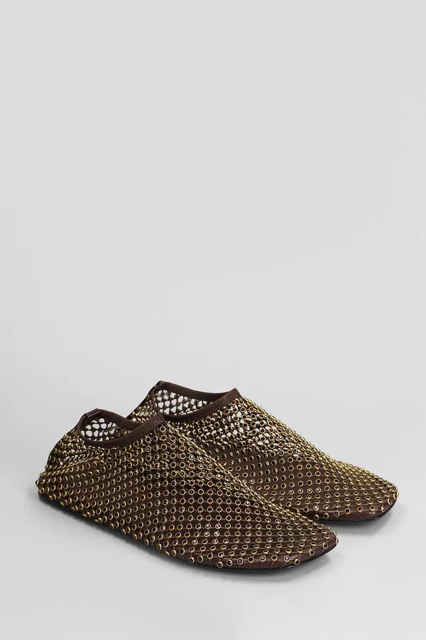 Minette Crystal Flat Ballet Flats In Brown Nylon - Image 2