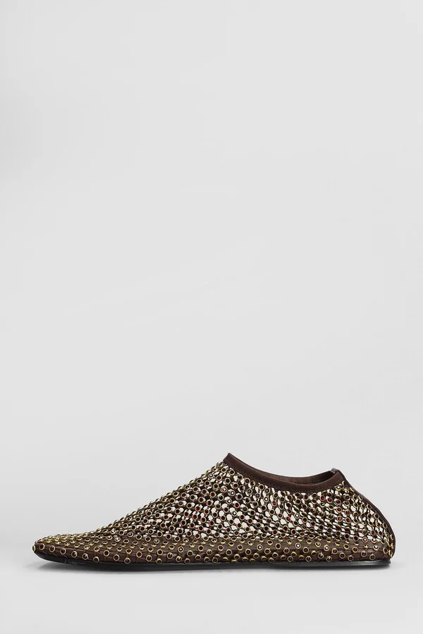 Minette Crystal Flat Ballet Flats In Brown Nylon - Image 3