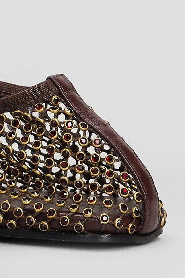 Minette Crystal Flat Ballet Flats In Brown Nylon - Image 5