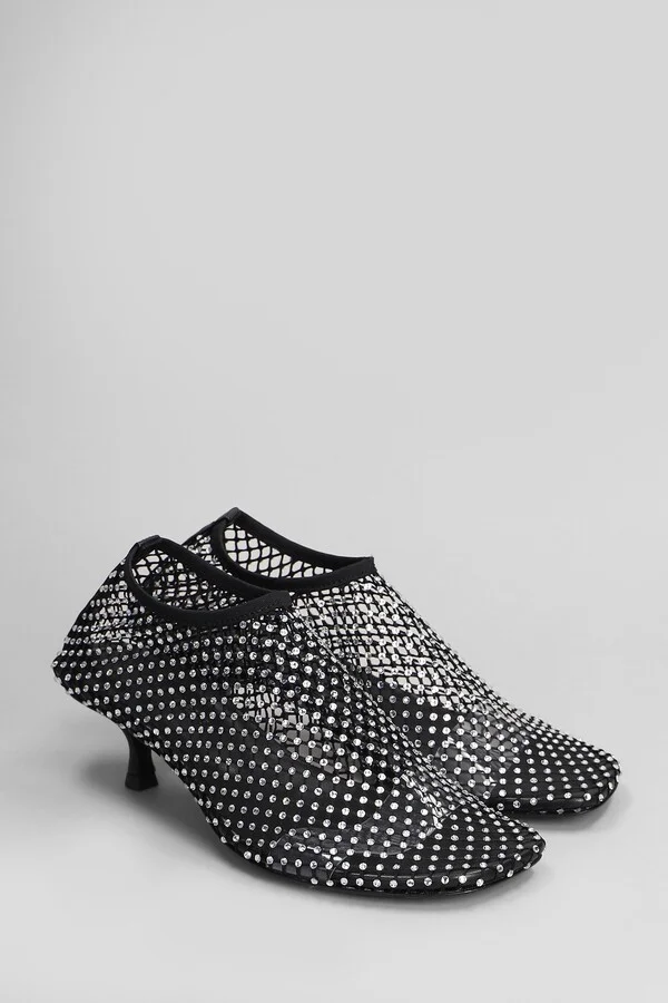 Minette Crystal Low Heels Ankle Boots In Black Nylon - Image 2