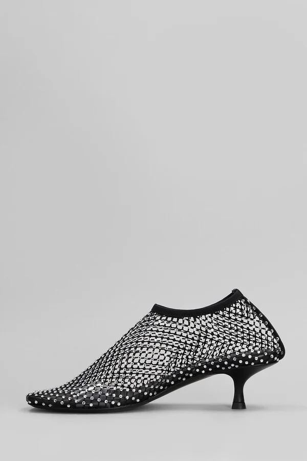 Minette Crystal Low Heels Ankle Boots In Black Nylon - Image 3