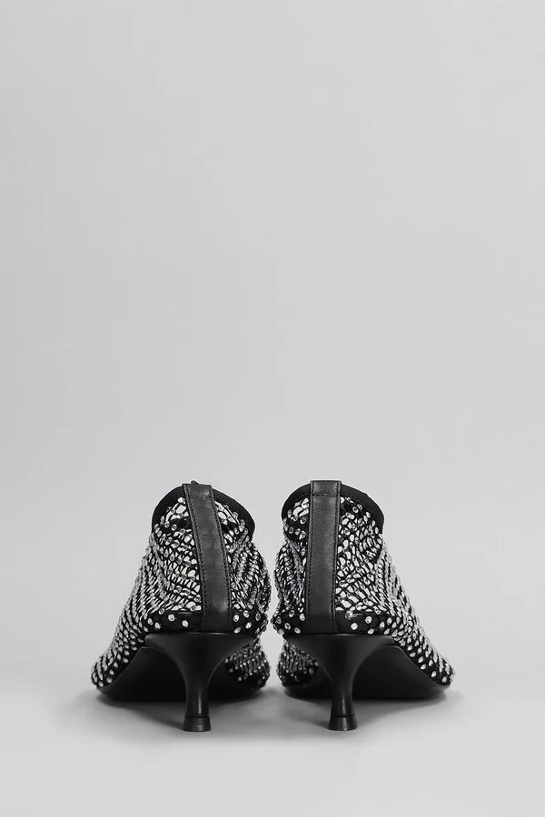 Minette Crystal Low Heels Ankle Boots In Black Nylon - Image 4