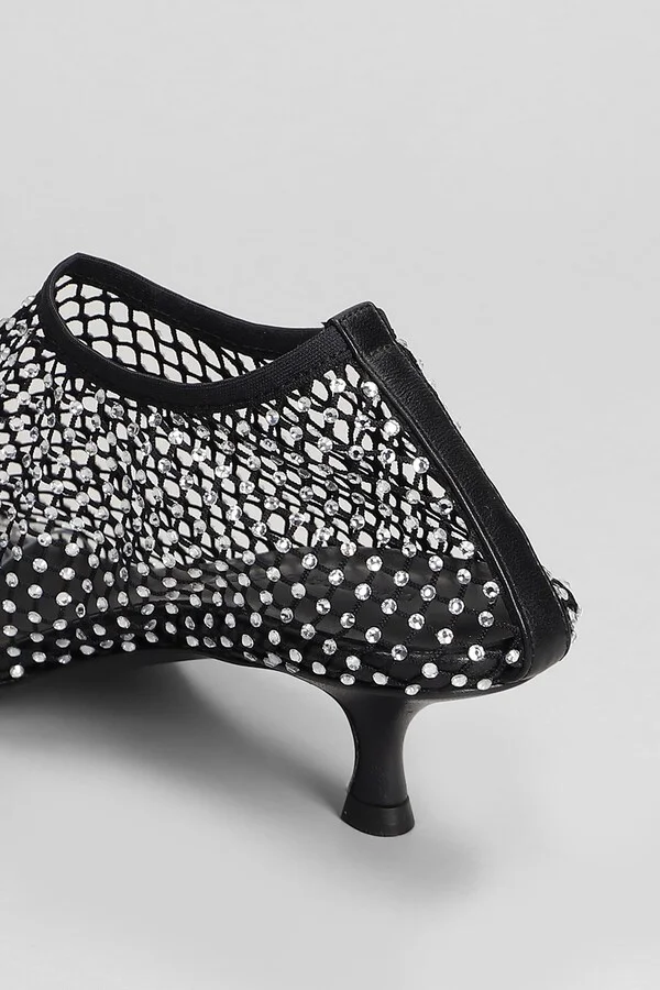 Minette Crystal Low Heels Ankle Boots In Black Nylon - Image 5