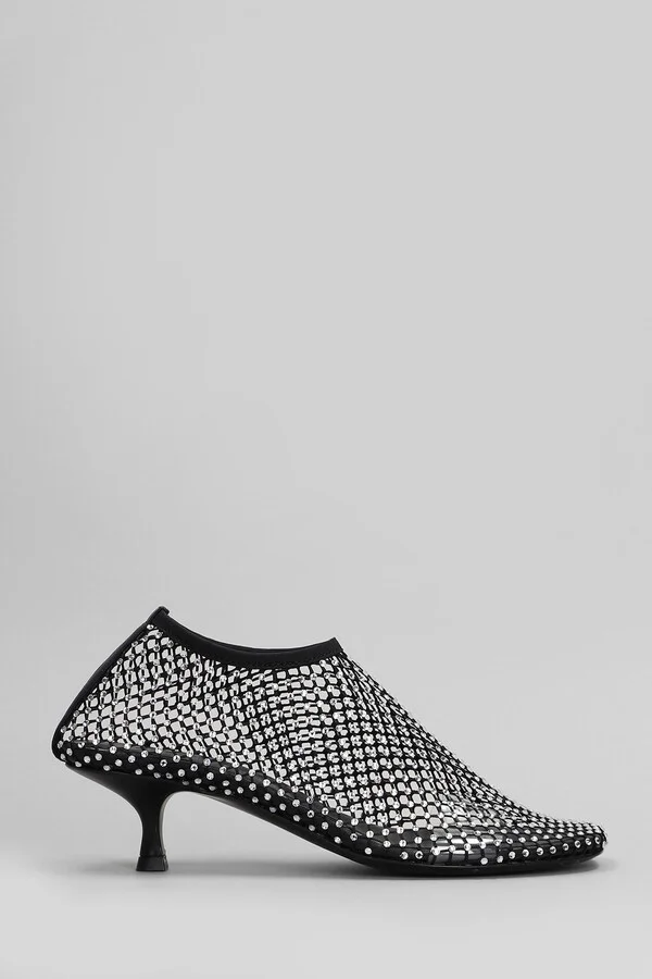 Minette Crystal Low Heels Ankle Boots In Black Nylon