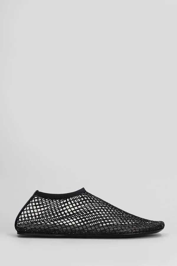 Minette Crystal Mesh Ballet Flats In Black Nylon