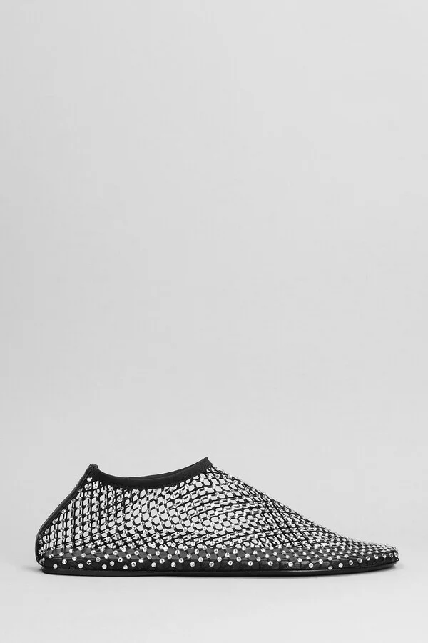Minette Flat Ballet Flats In Black Nylon And Leather