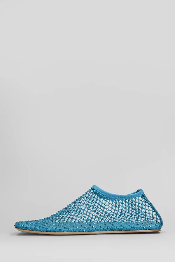 Minette Flat Ballet Flats In Cyan Nylon And Leather - Image 3
