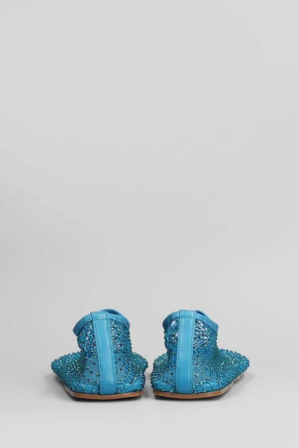 Minette Flat Ballet Flats In Cyan Nylon And Leather - Image 4