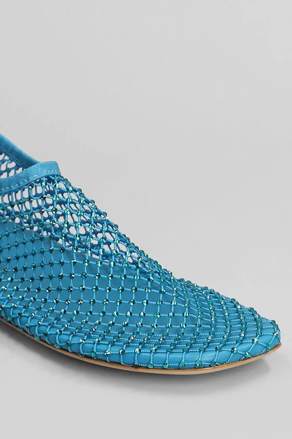 Minette Flat Ballet Flats In Cyan Nylon And Leather - Image 5
