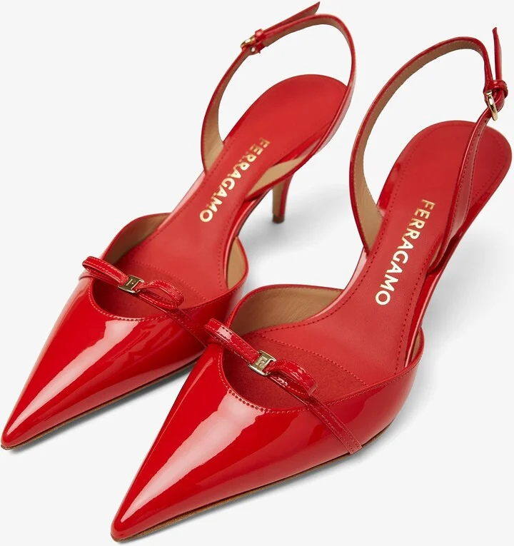 Mini bow red patent sling-back pumps - Image 3