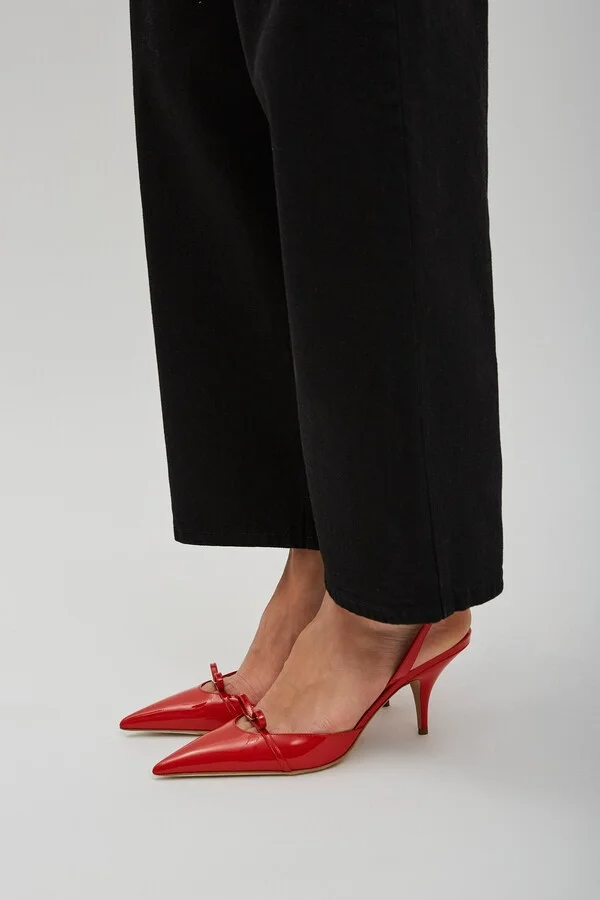 Mini bow red patent sling-back pumps - Image 4