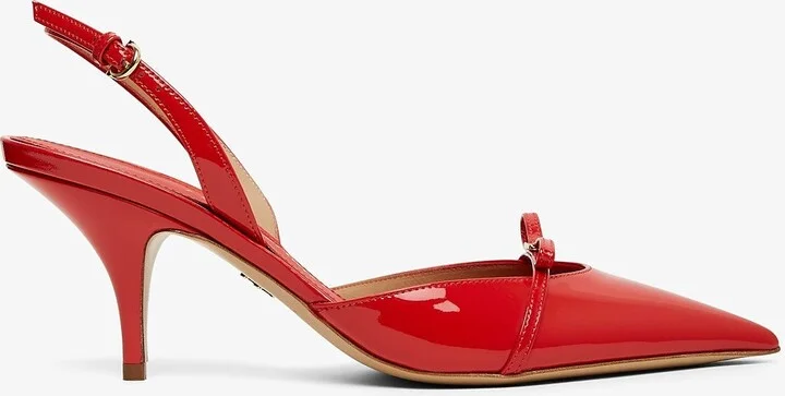 Mini bow red patent sling-back pumps