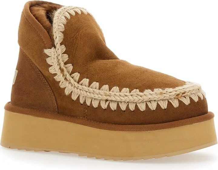 'mini Eskimo' Beige Ankle Boots With Logo Patch On The Rear In Leather And Suede Woman - Image 2
